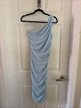 love by design ruched one shoulder midi dress Love By Design Ruched One Shoulder Midi Dress